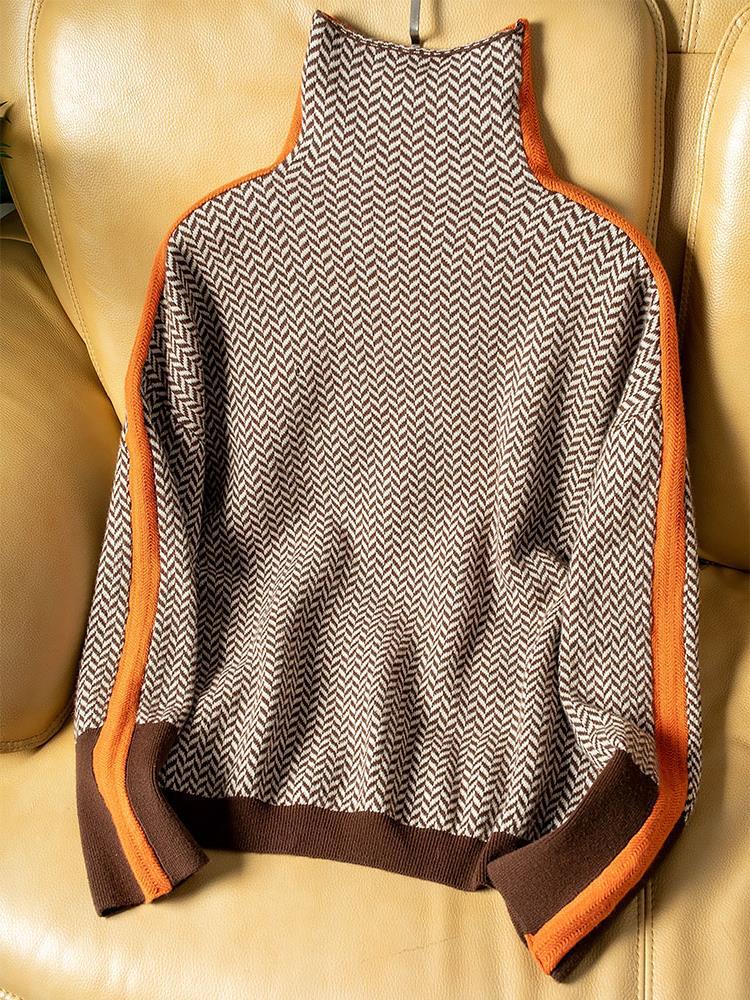 Pull col montant avec rayures contrastantes | Style Automne-Hiver