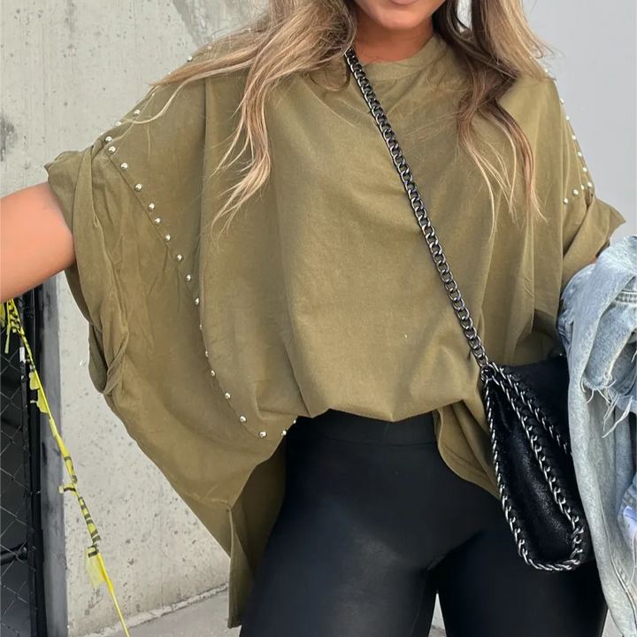 T-shirt ample à détails perlés | Style décontracté chic