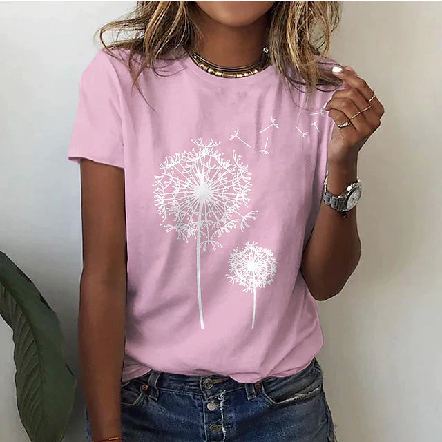 T-shirt imprimé pissenlit | Style décontracté quotidien