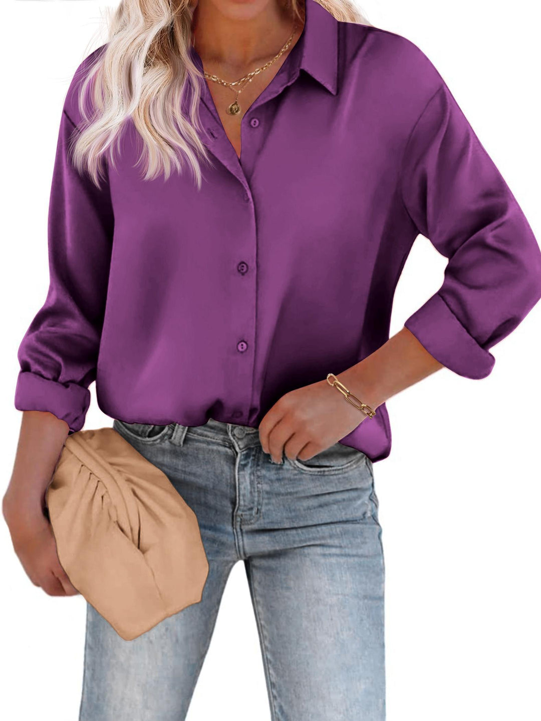 Blouse satinée à boutons | Chic intemporel