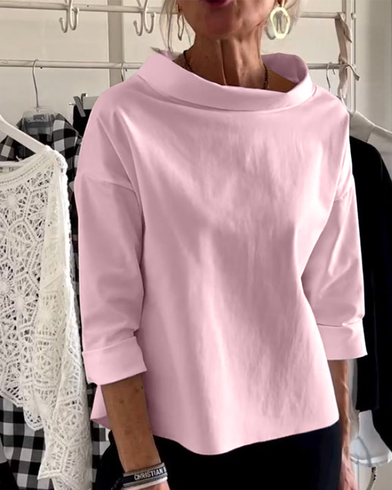 Blouse élégante | Col large et manches 3/4 pour l’été