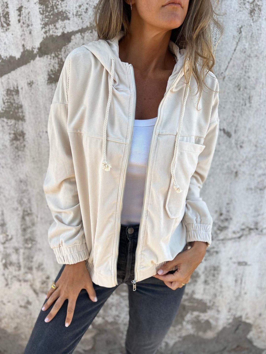 Veste zippée côtelée | Style décontracté moderne