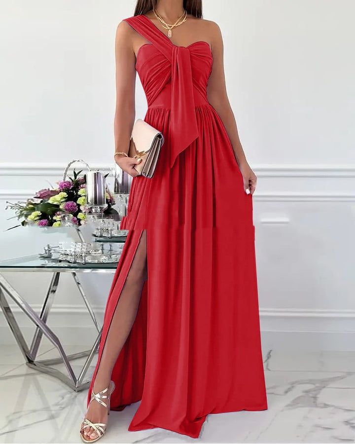 Robe longue plissée à nœud | Élégance chic soirée