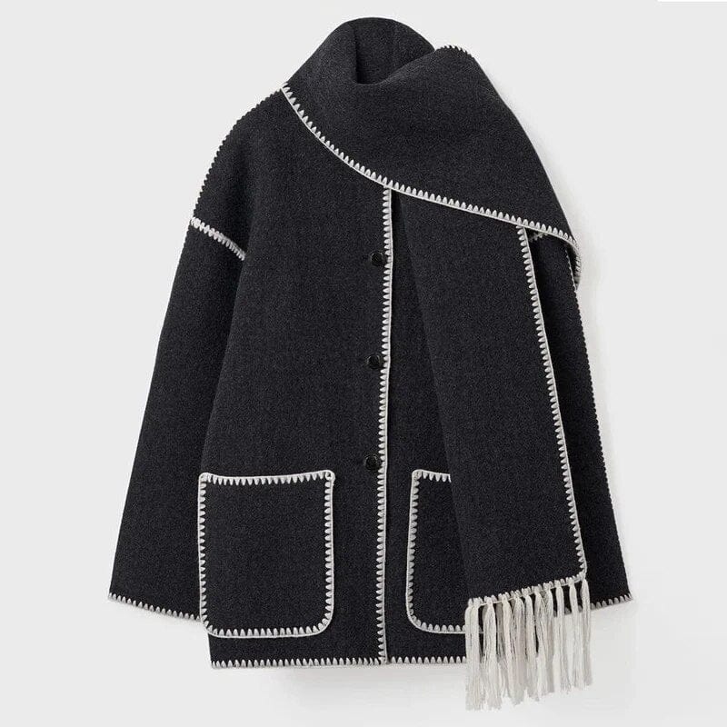 Manteau à franges avec écharpe intégrée | Élégance automnale