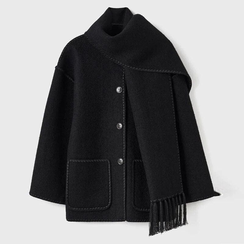 Manteau à franges avec écharpe intégrée | Élégance automnale