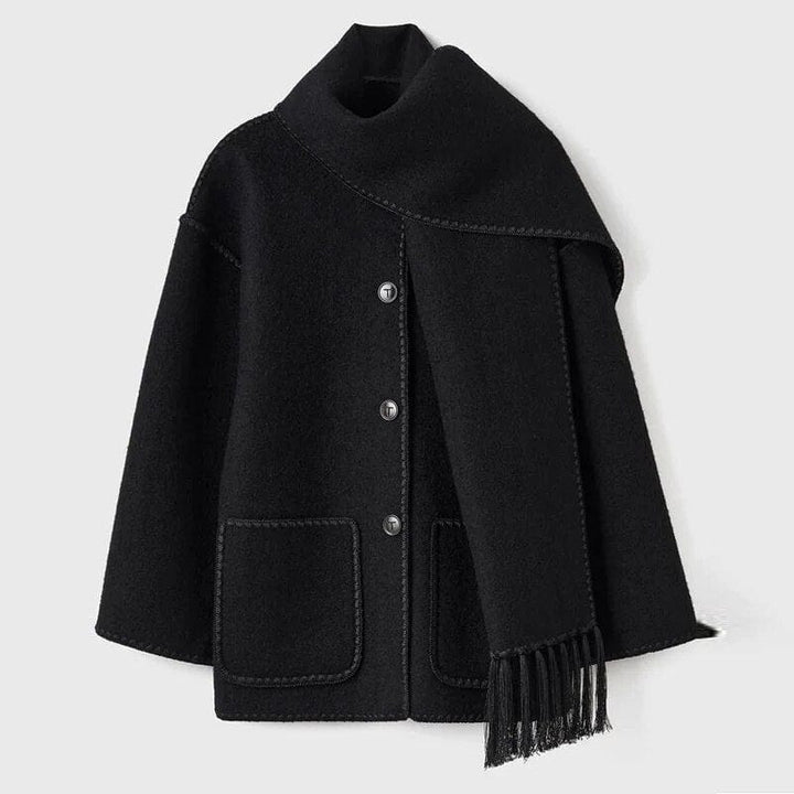 Manteau à franges avec écharpe intégrée | Élégance automnale