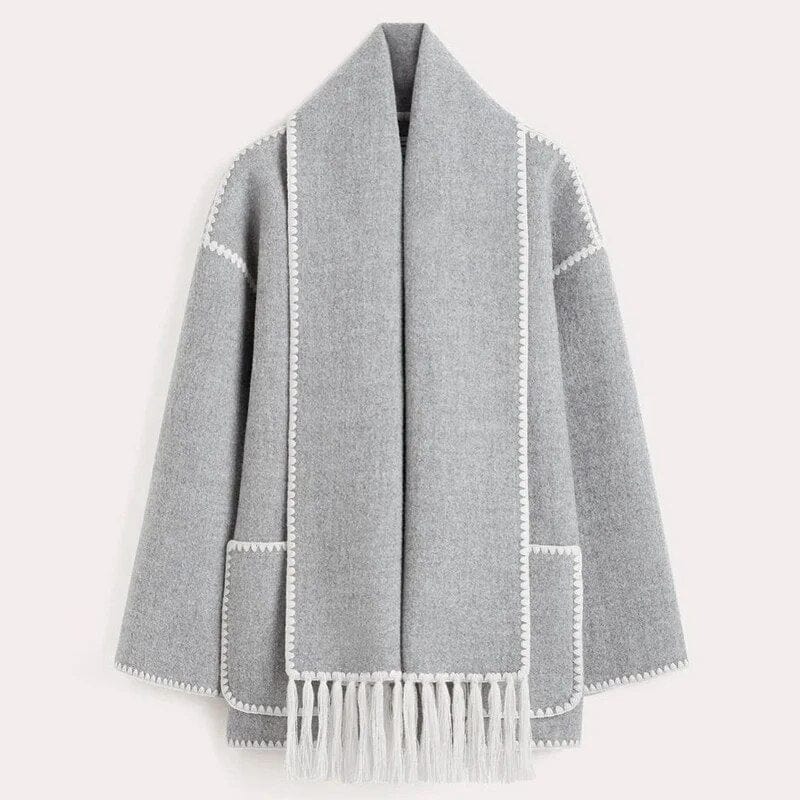 Manteau à franges avec écharpe intégrée | Élégance automnale