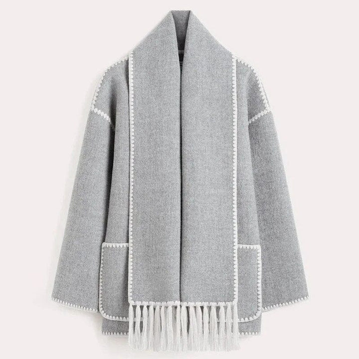 Manteau à franges avec écharpe intégrée | Élégance automnale