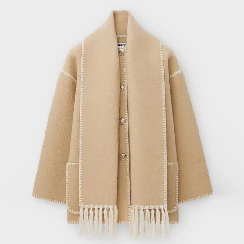 Manteau à franges avec écharpe intégrée | Élégance automnale