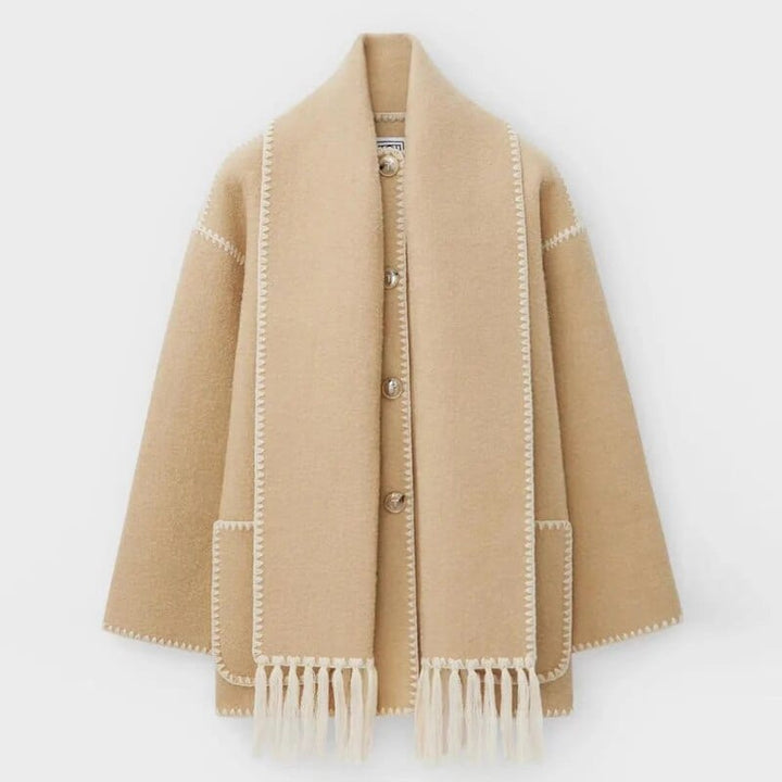 Manteau à franges avec écharpe intégrée | Élégance automnale