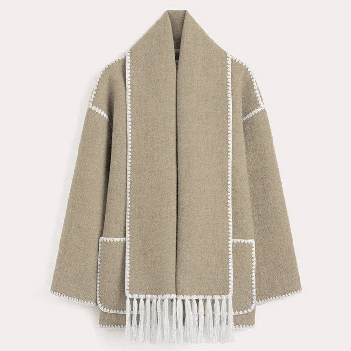Manteau à franges avec écharpe intégrée | Élégance automnale