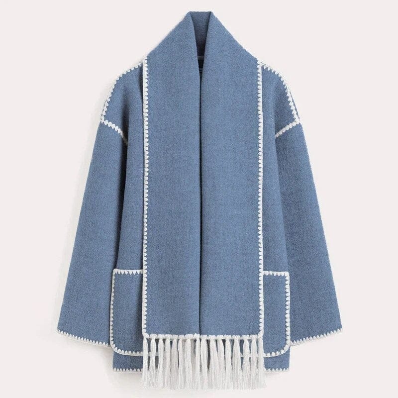 Manteau à franges avec écharpe intégrée | Élégance automnale