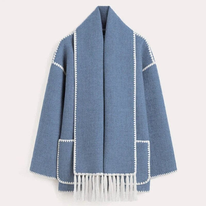 Manteau à franges avec écharpe intégrée | Élégance automnale