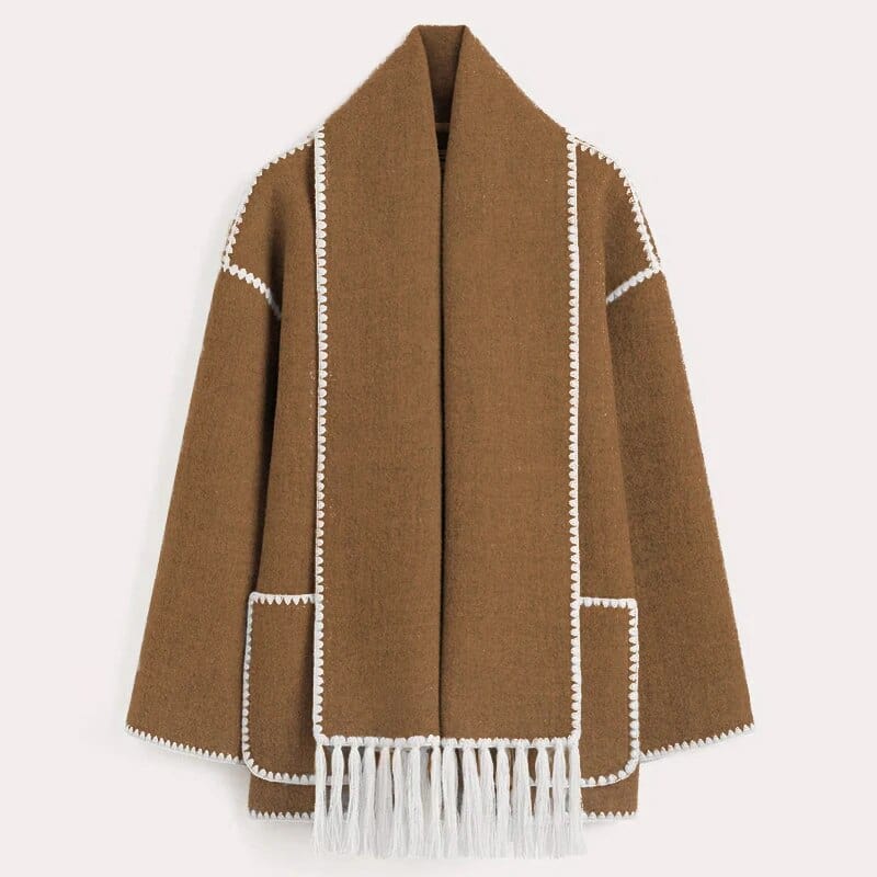 Manteau à franges avec écharpe intégrée | Élégance automnale