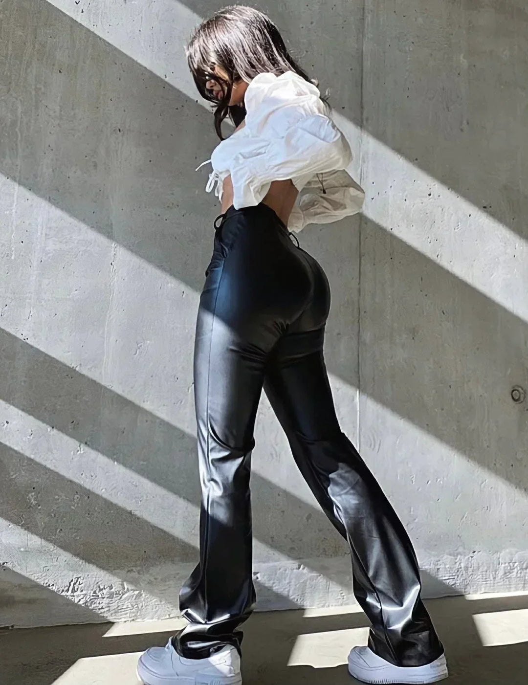 Pantalon skinny taille haute effet cuir | Tendance urbaine