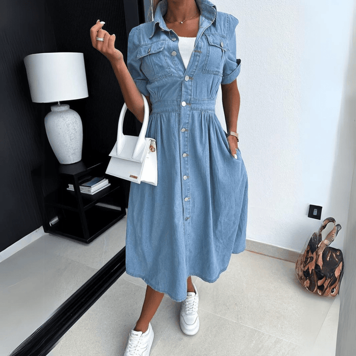 Robe chemise mi-longue en denim | Style décontracté et tendance