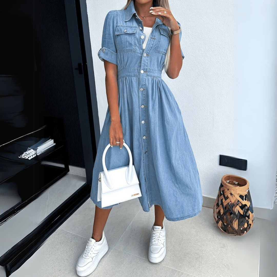 Robe chemise mi-longue en denim | Style décontracté et tendance