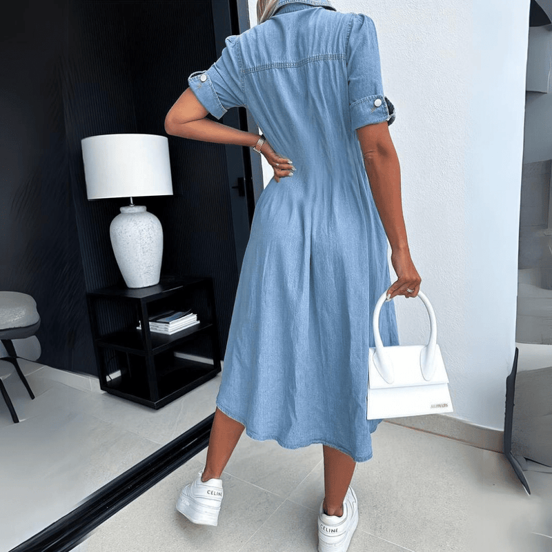 Robe chemise mi-longue en denim | Style décontracté et tendance