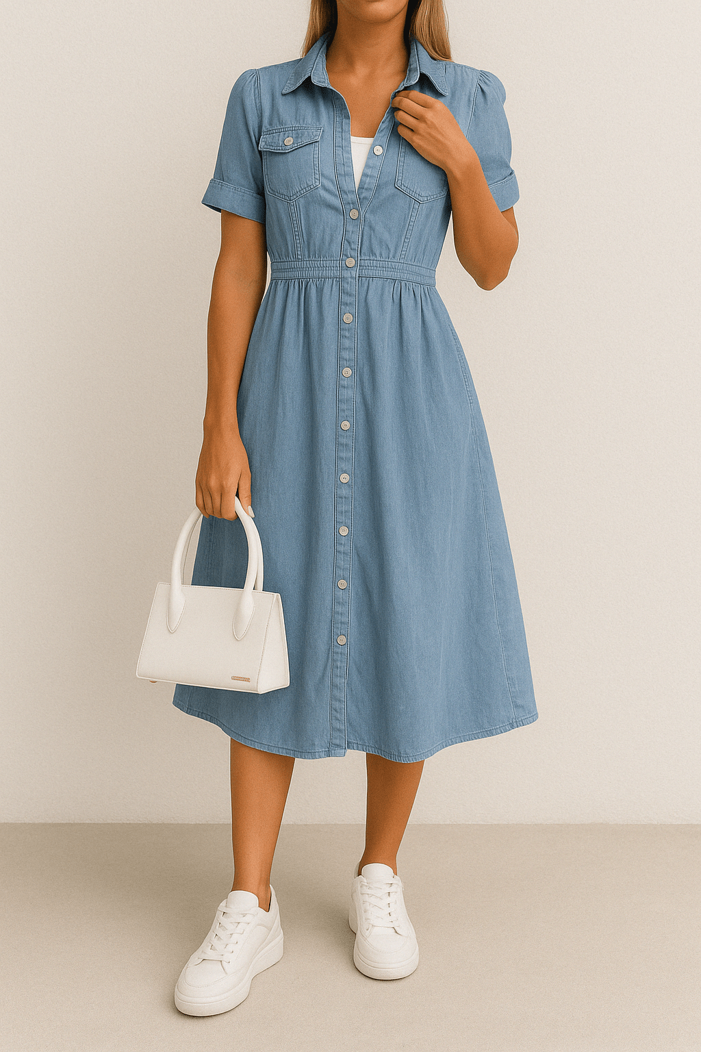 Robe chemise mi-longue en denim | Style décontracté et tendance