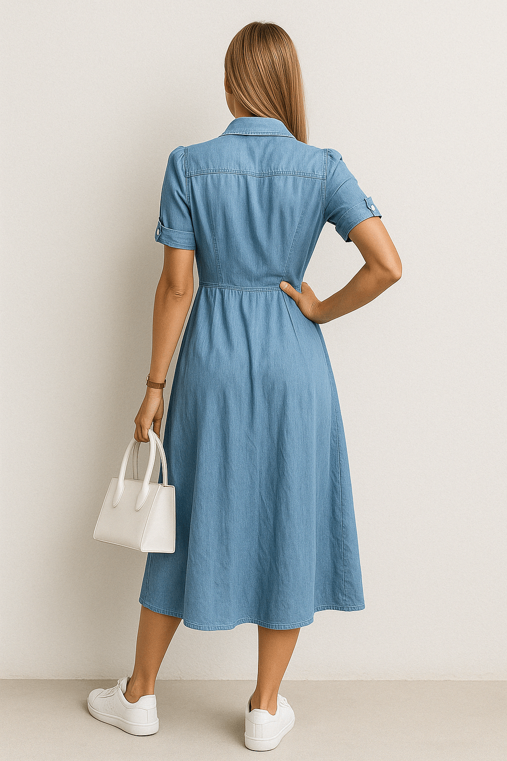 Robe chemise mi-longue en denim | Style décontracté et tendance