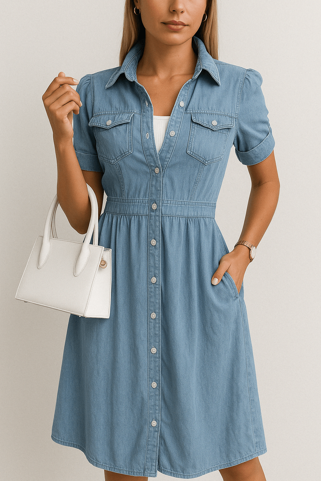 Robe chemise mi-longue en denim | Style décontracté et tendance