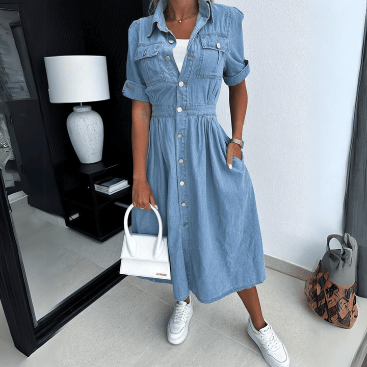 Robe chemise mi-longue en denim | Style décontracté et tendance
