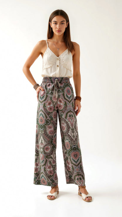 Pantalon large imprimé | Confort bohème pour journées ensoleillées