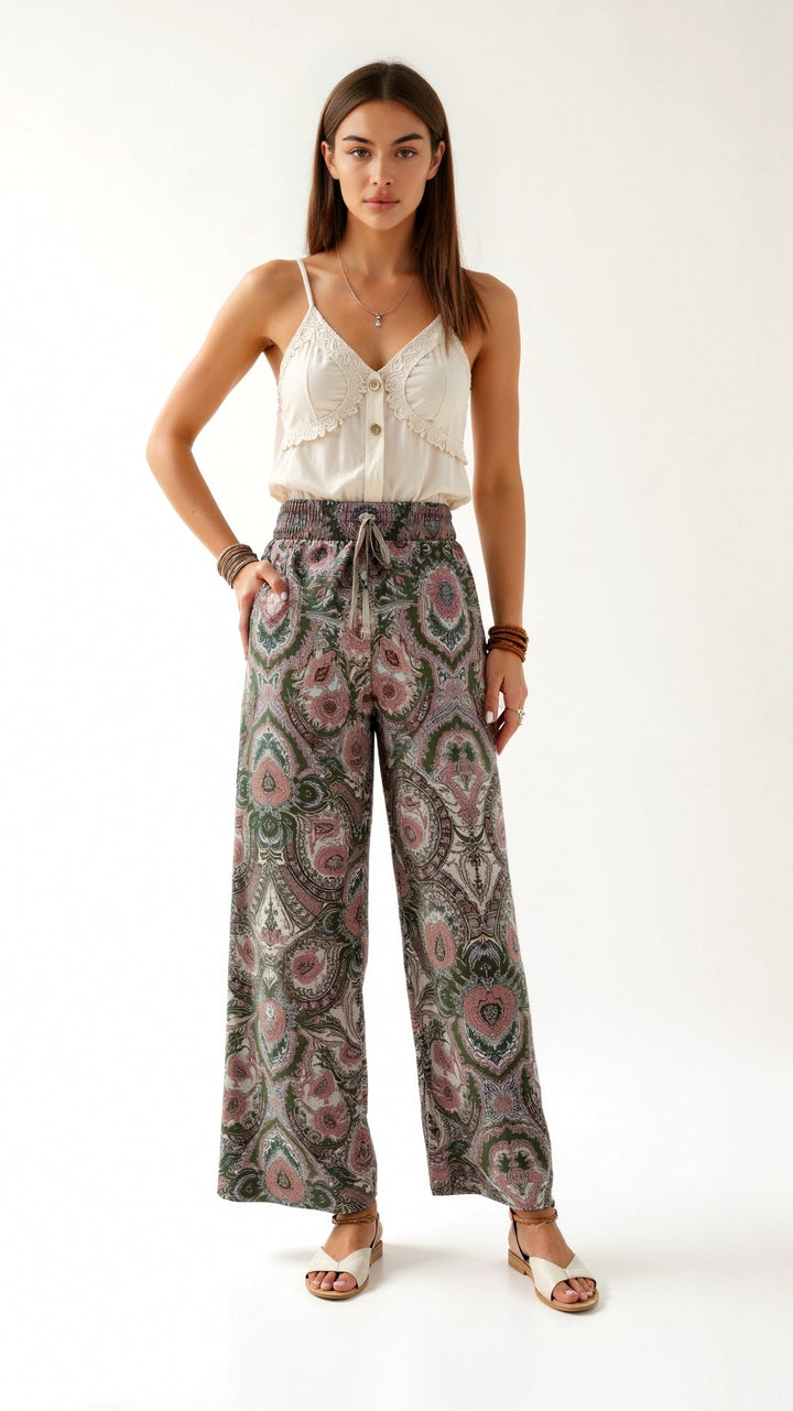 Pantalon large imprimé | Confort bohème pour journées ensoleillées