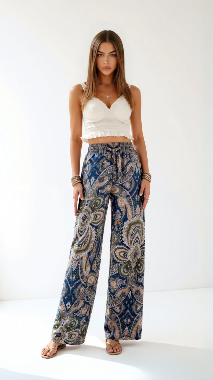 Pantalon large imprimé | Confort bohème pour journées ensoleillées