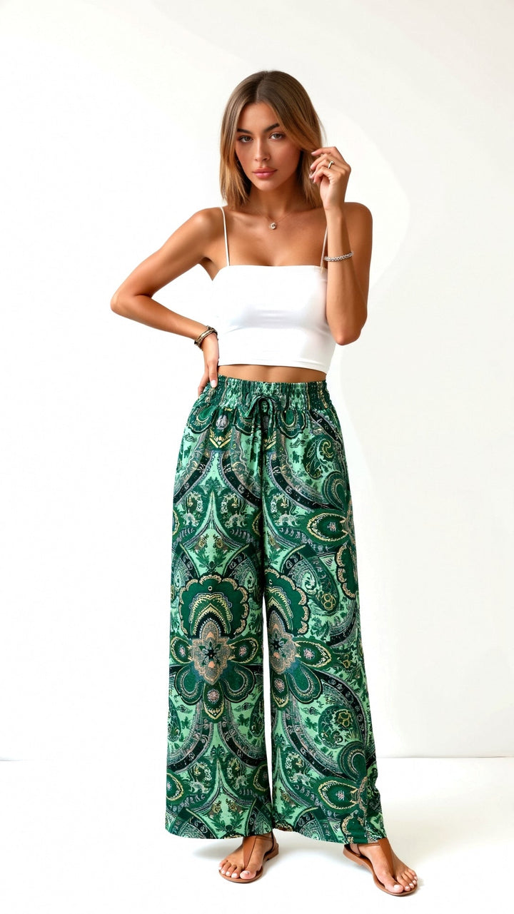Pantalon large imprimé | Confort bohème pour journées ensoleillées
