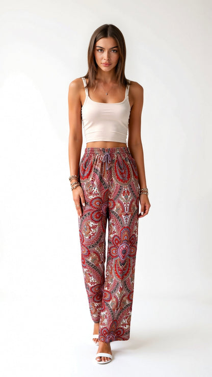 Pantalon large imprimé | Confort bohème pour journées ensoleillées