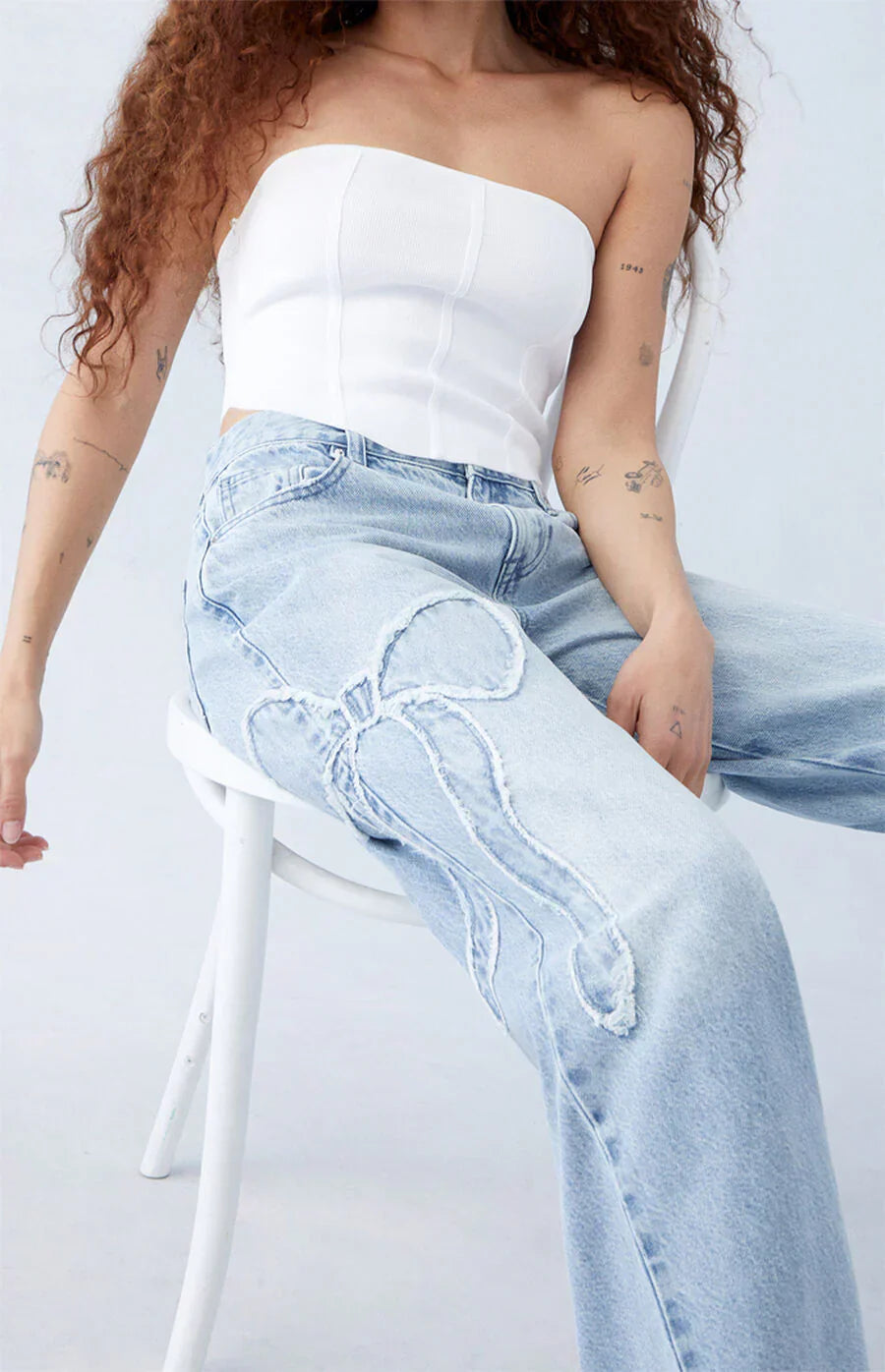 Jean baggy avec broderie nœud | Style décontracté tendance