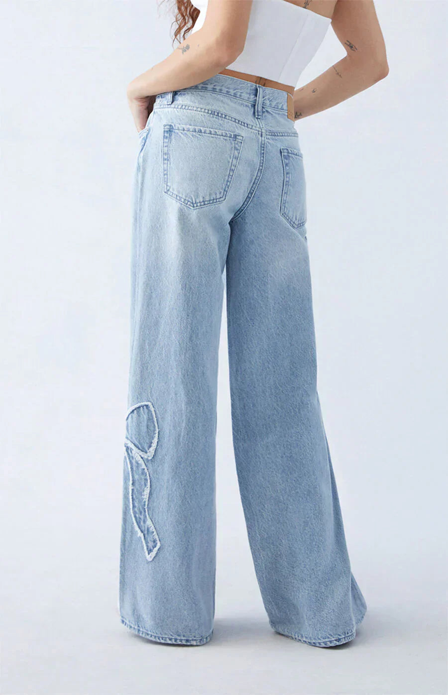 Jean baggy avec broderie nœud | Style décontracté tendance