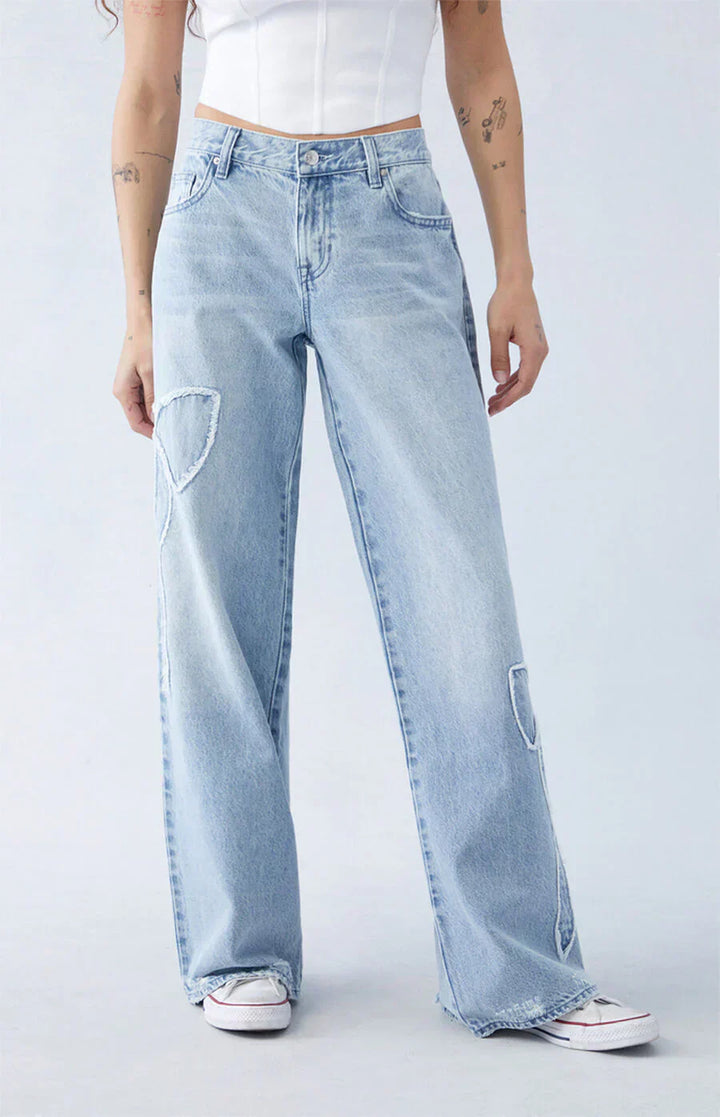 Jean baggy avec broderie nœud | Style décontracté tendance