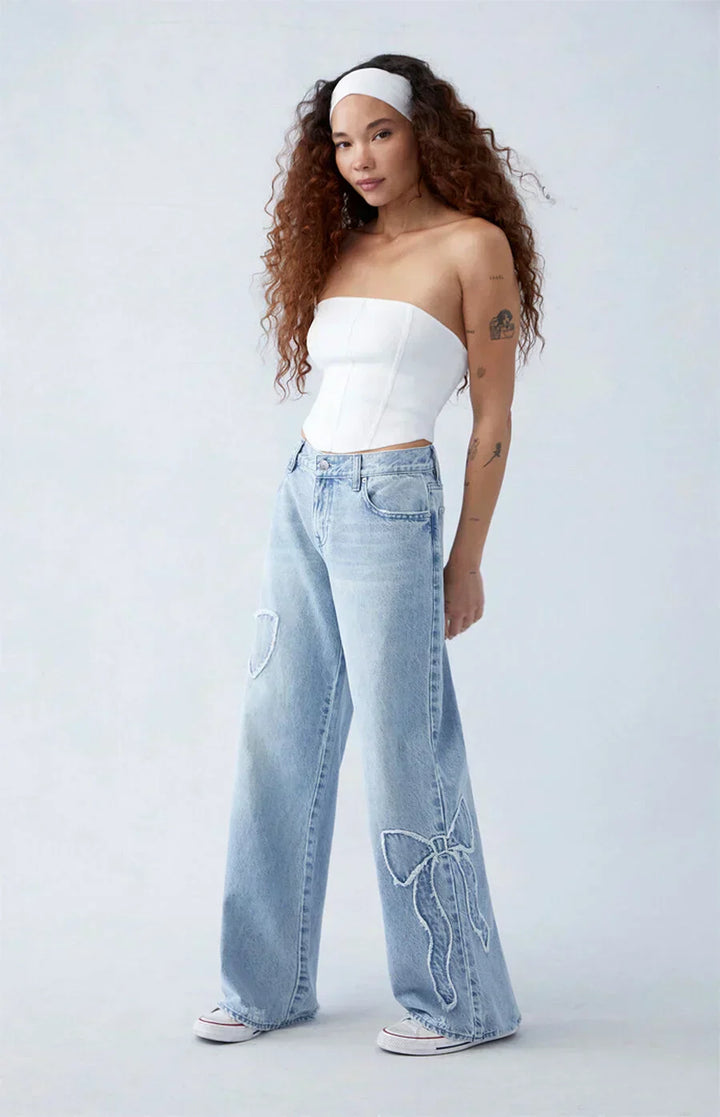 Jean baggy avec broderie nœud | Style décontracté tendance