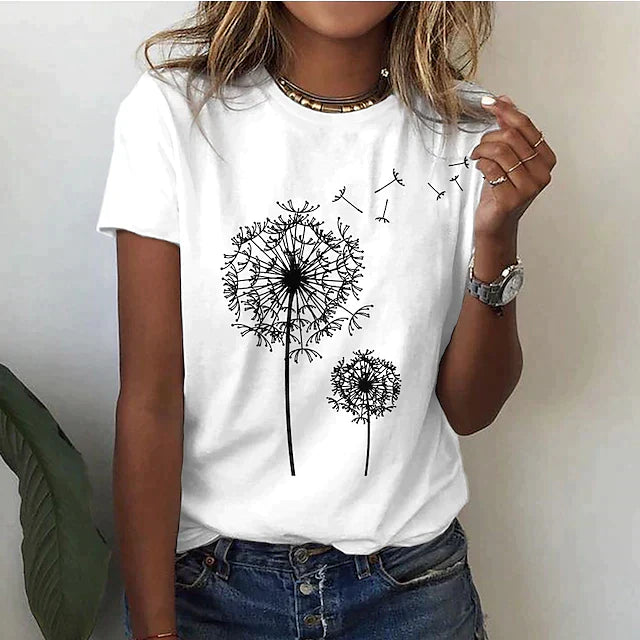 T-shirt imprimé pissenlit | Style décontracté quotidien