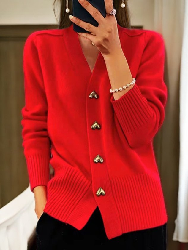 Cardigan à boutons cœur | Charme décontracté raffiné
