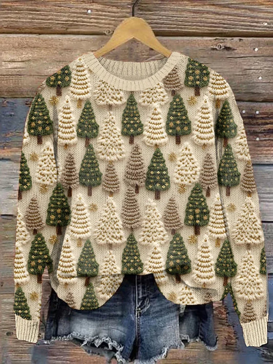 Pull tricoté à motifs sapins | Ambiance festive hivernale