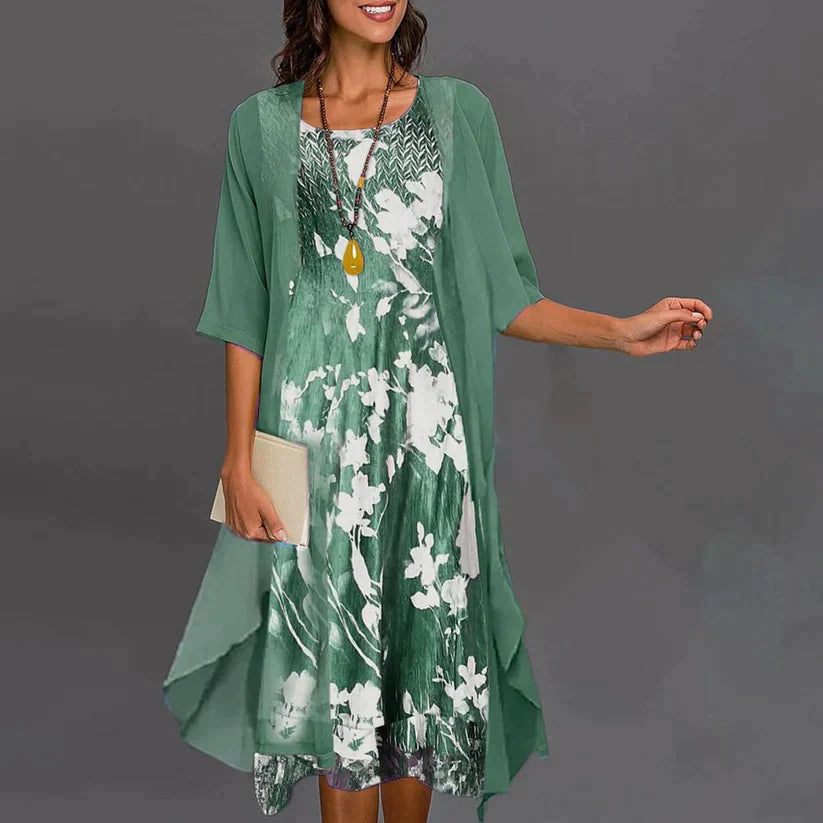 Robe fluide imprimée avec gilet léger | Style décontracté élégant