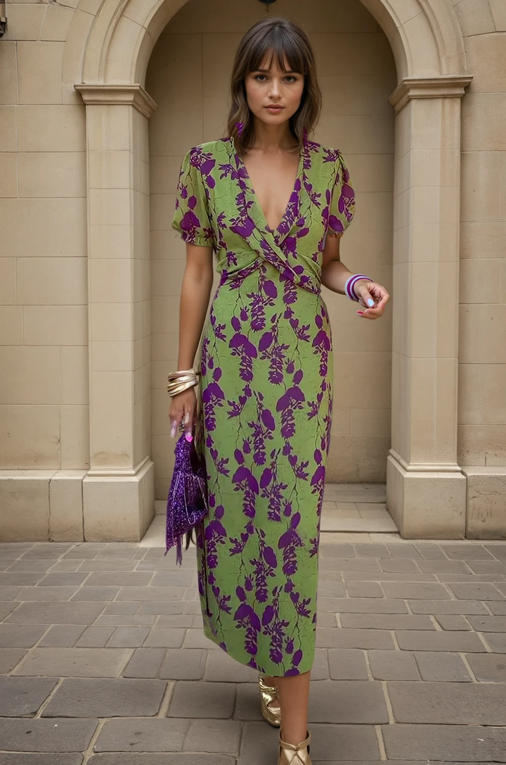 Robe mi-longue fleurie | Style raffiné pour journées ensoleillées