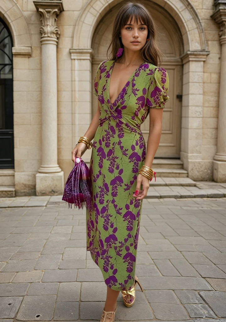 Robe mi-longue fleurie | Style raffiné pour journées ensoleillées