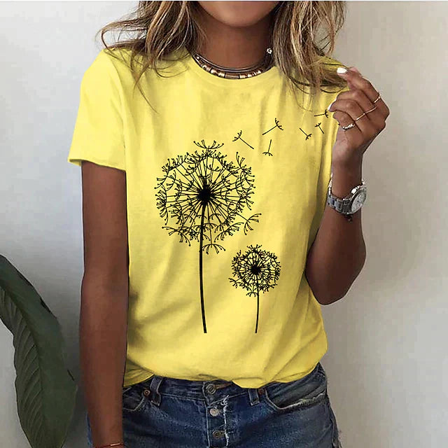 T-shirt imprimé pissenlit | Style décontracté quotidien