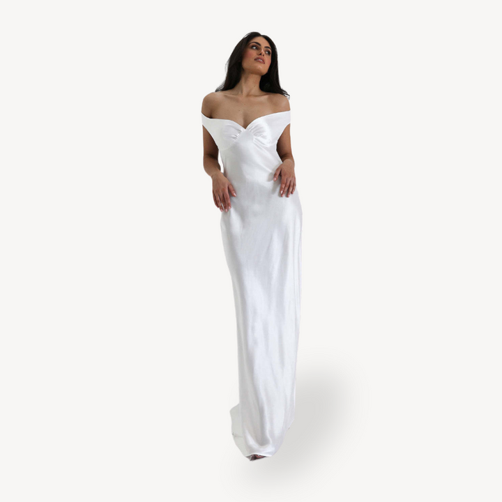 Robe Longue Épaules Dénudées Satinée | Élégance Luxe